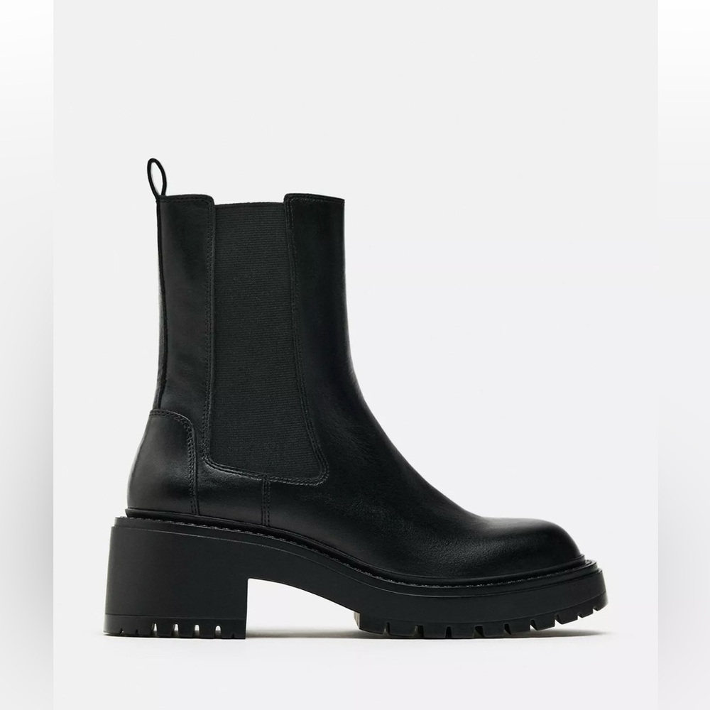 Zara Black Leather Ankle Boots